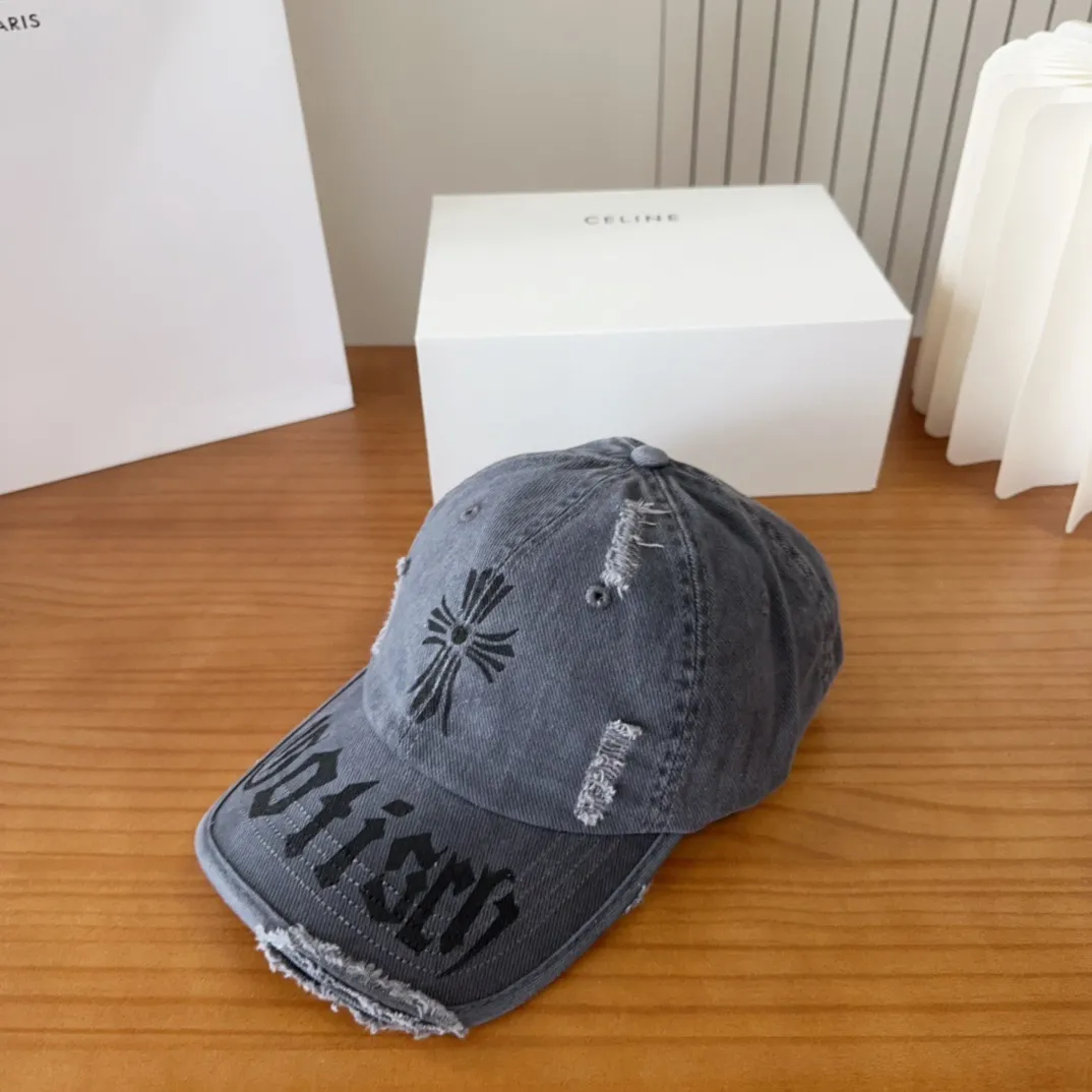 💰60 Chrome Hearts 💓Early spring Korean style fashion retro distressed hole hat wear design versatile baseball cap peaked cap